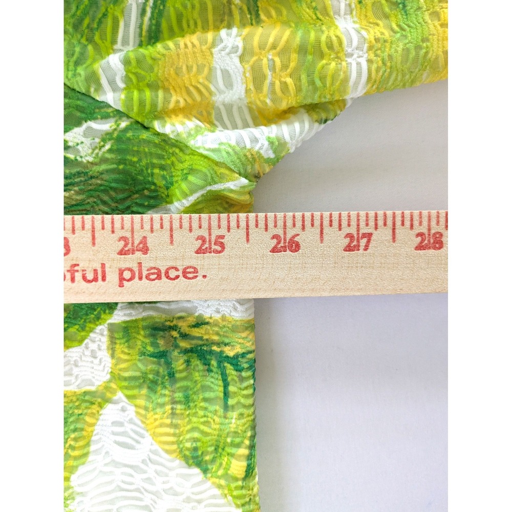 Alfred Dunner Woman 1X Tropical Palm Leaf Lace Trim Tunic Top Green Yellow *read - Picture 5 of 5